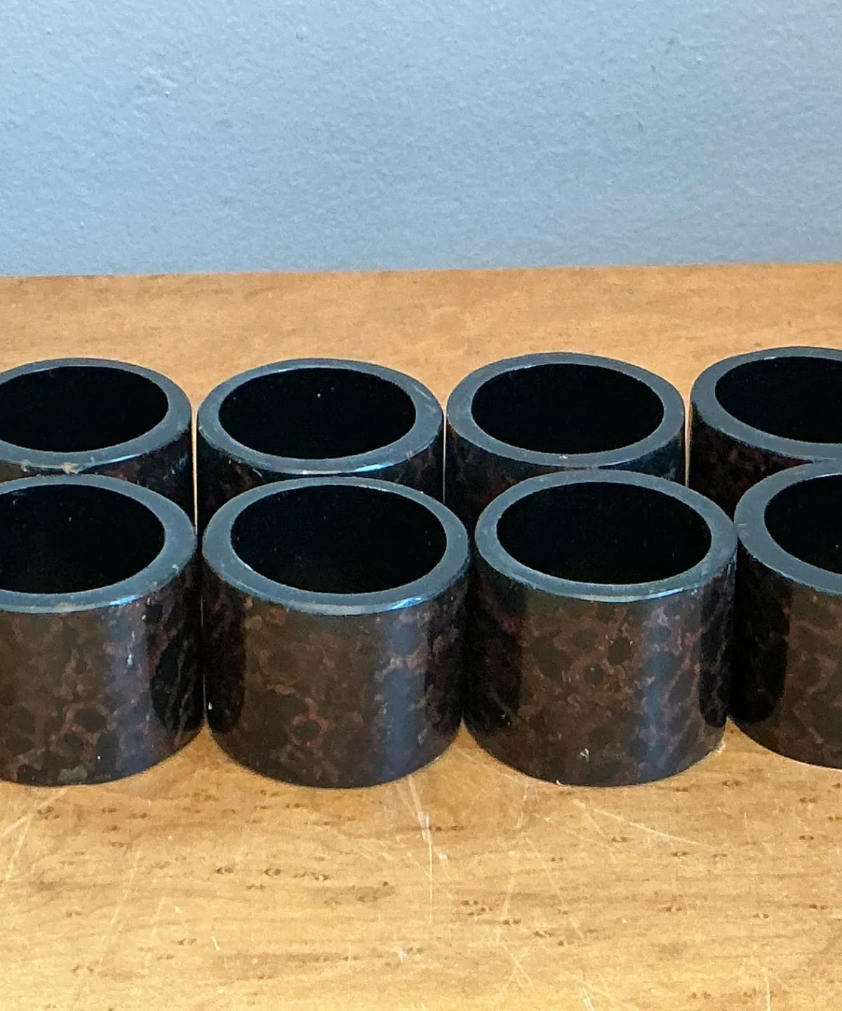 Vintage Tortoiseshell Style Napkin Rings - Set of 8 - Angle view