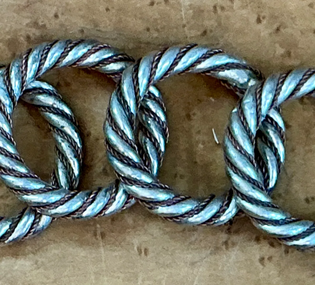 Vintage Rope Style Metal Napkin Rings - Side view