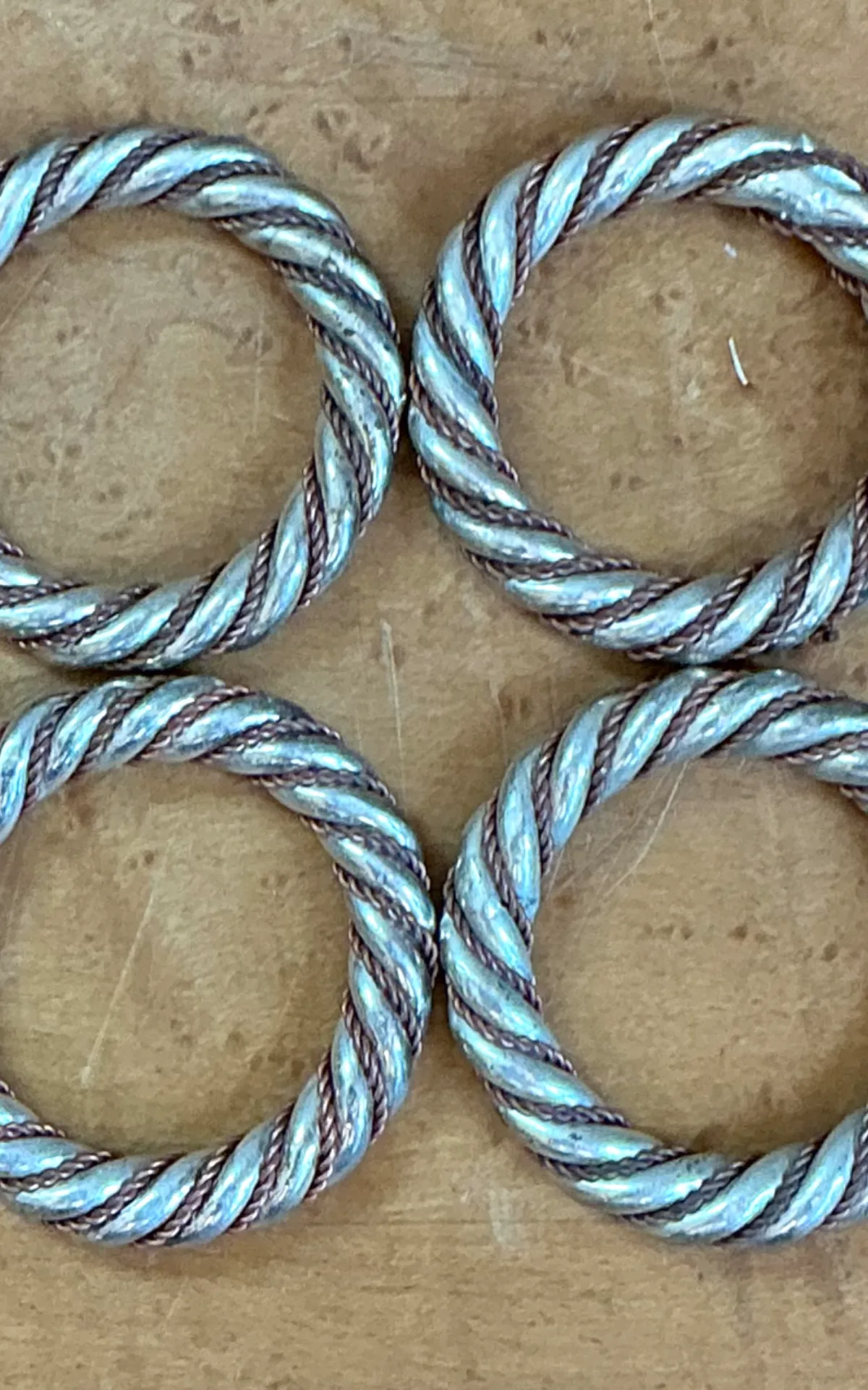 Vintage Rope Style Metal Napkin Rings - Top view