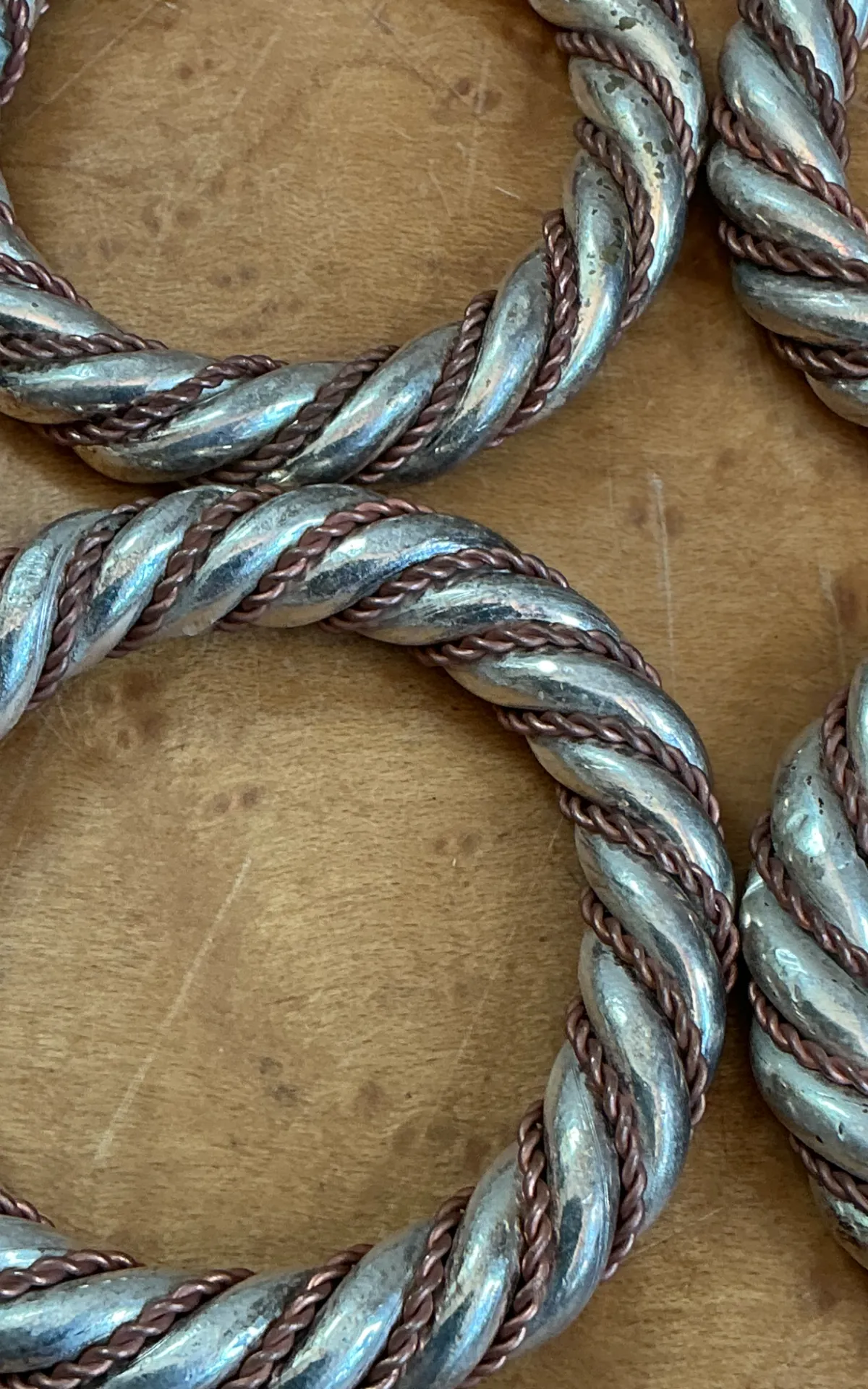 Vintage Rope Style Metal Napkin Rings - Angle view