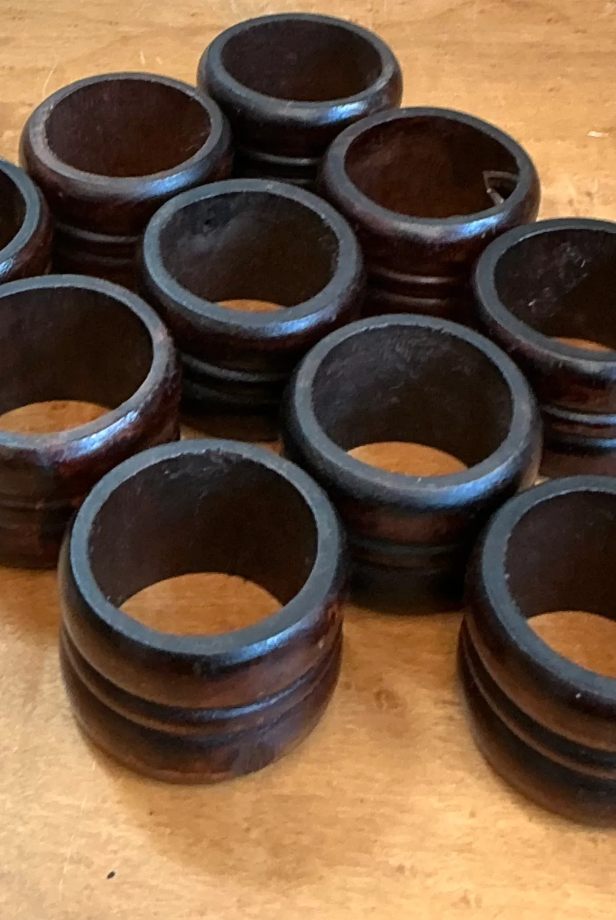 Vintage Carved Wood Napkin Rings - Set of 10 - Bottom view