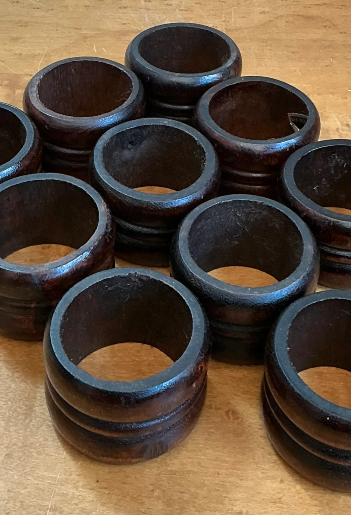 Vintage Carved Wood Napkin Rings - Set of 10 - Back view