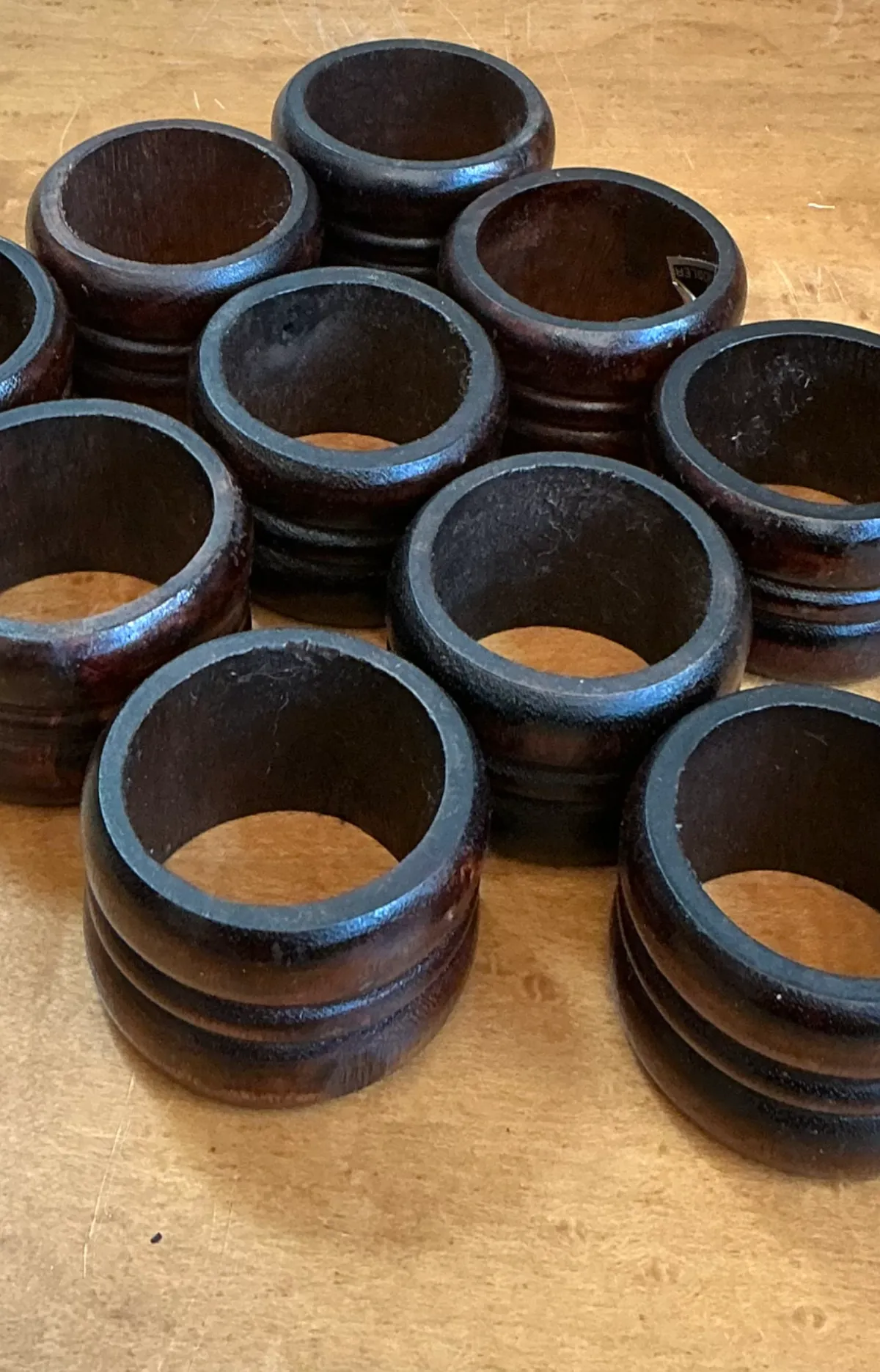 Vintage Carved Wood Napkin Rings - Set of 10