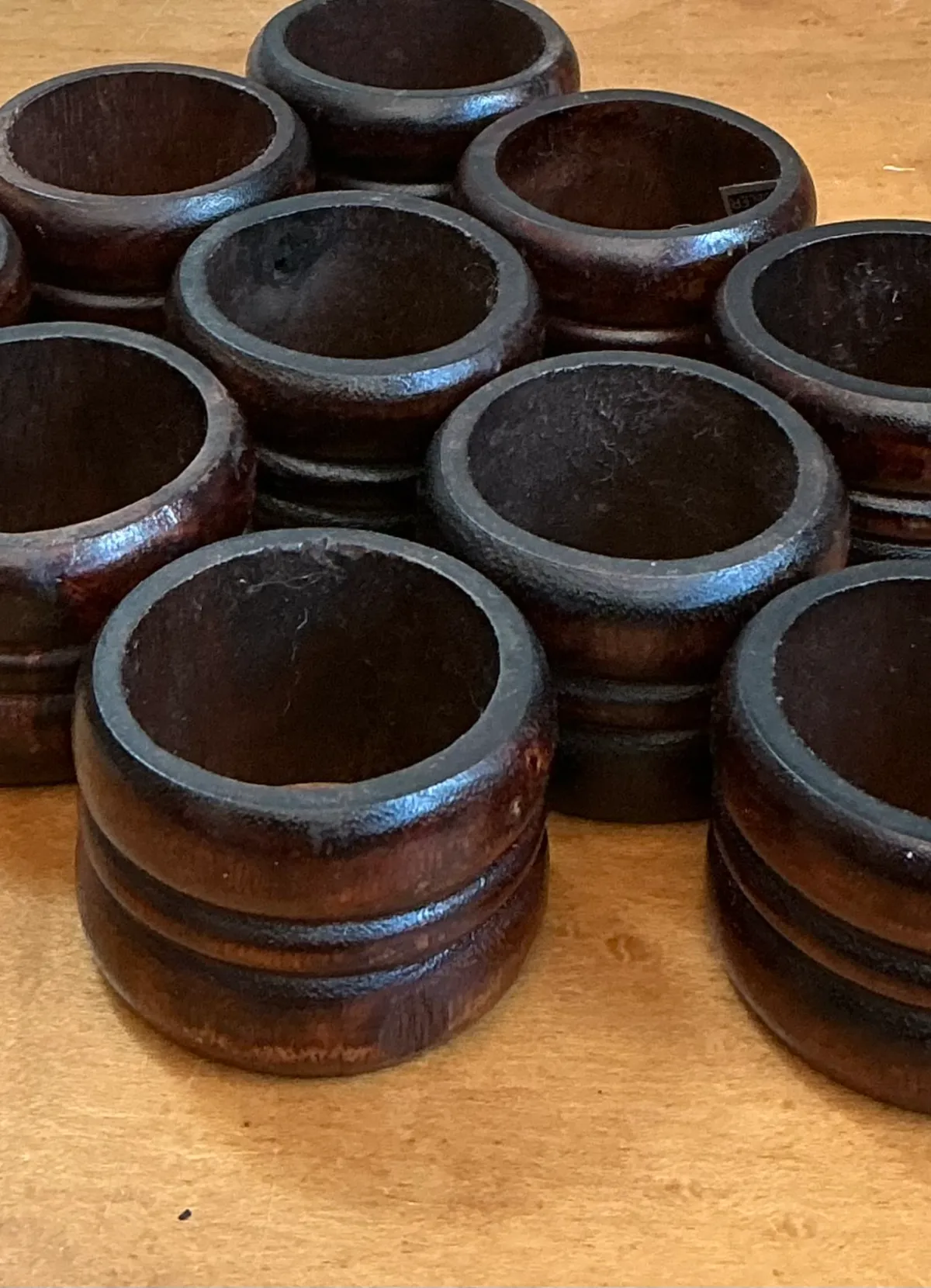 Vintage Carved Wood Napkin Rings - Set of 10 - Interior view