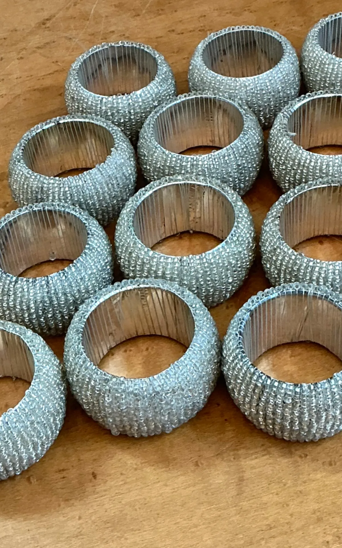 Vintage Glass Beaded Napkin Rings - Set of 12