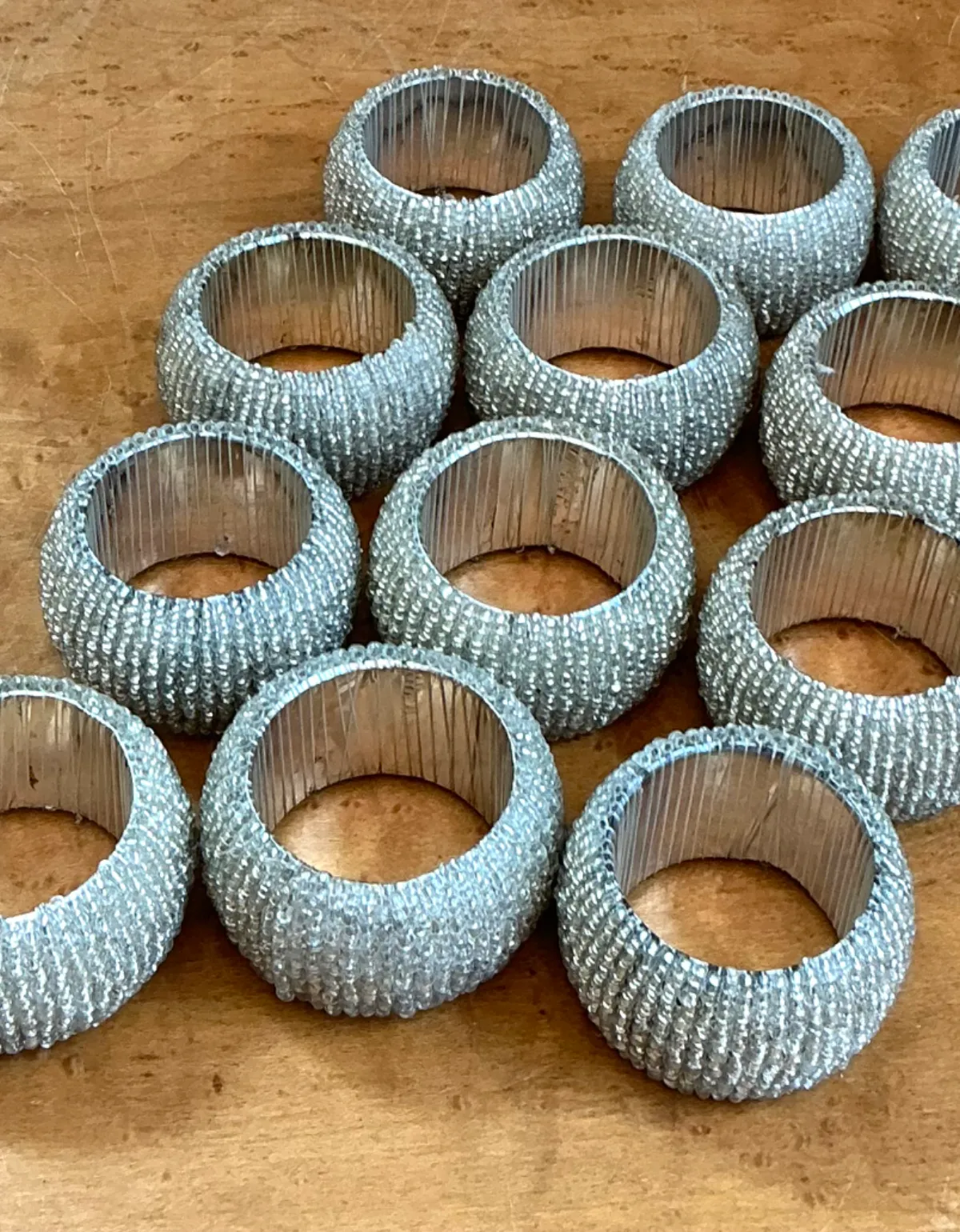 Vintage Glass Beaded Napkin Rings - Set of 12 - Close-up view