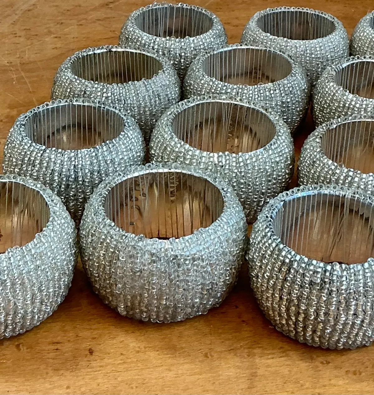 Vintage Glass Beaded Napkin Rings - Set of 12 - Top view