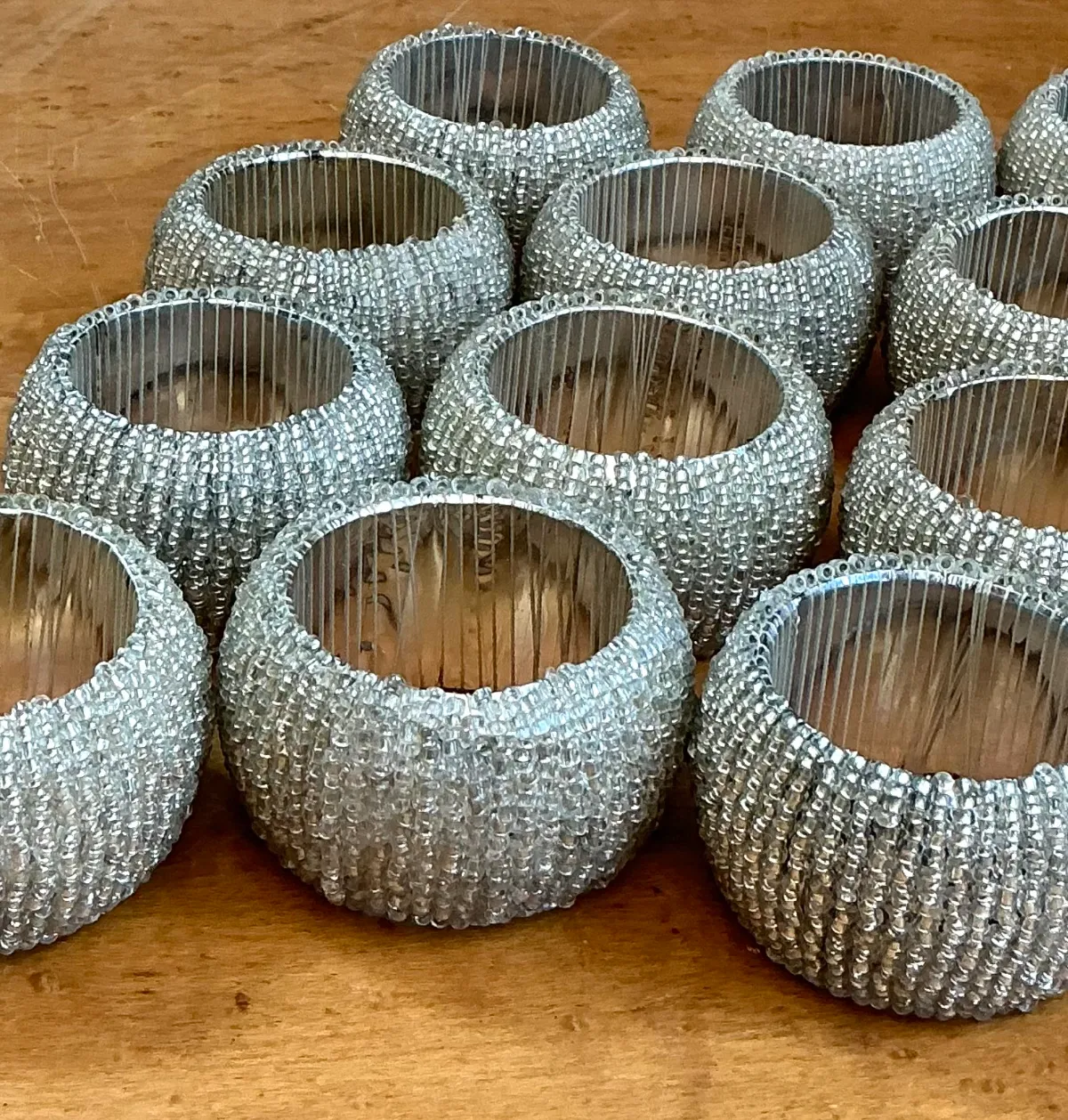 Vintage Glass Beaded Napkin Rings - Set of 12 - Side view