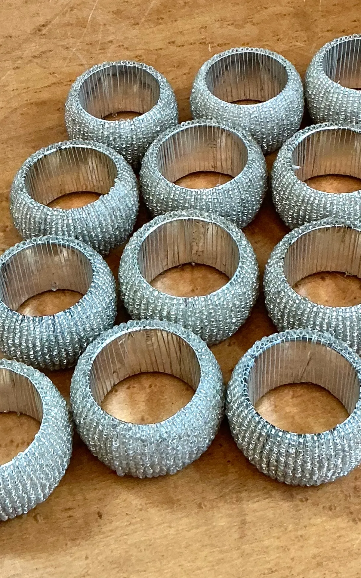 Vintage Glass Beaded Napkin Rings - Set of 12 - Interior view