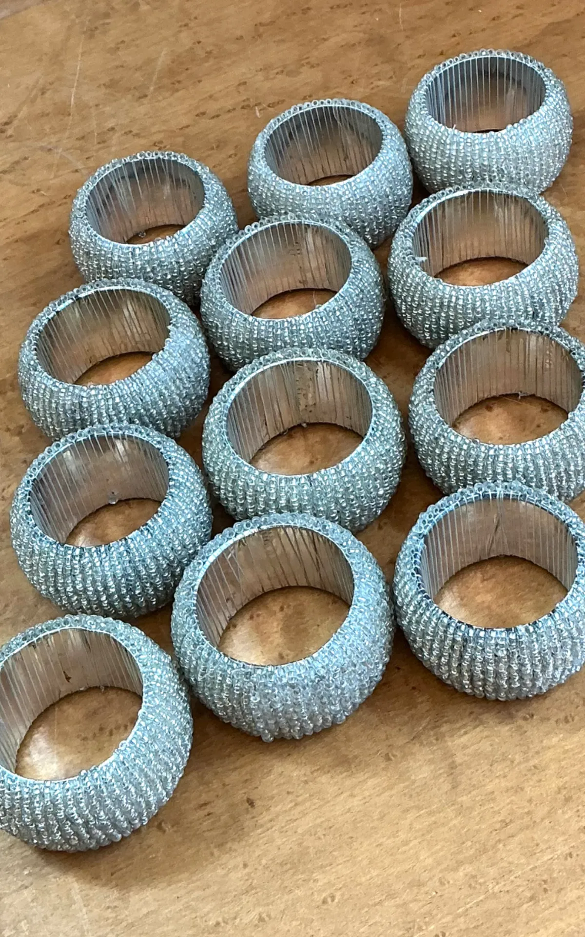 Vintage Glass Beaded Napkin Rings - Set of 12 - Angle view