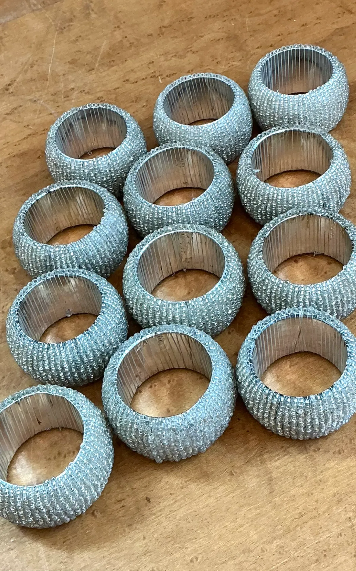 Vintage Glass Beaded Napkin Rings - Set of 12 - Back view