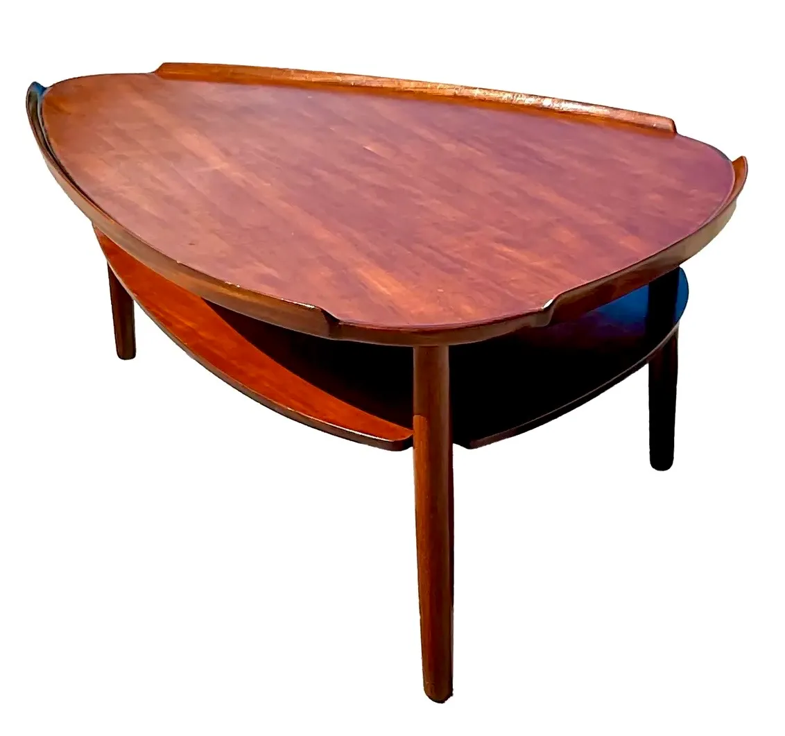 Vintage MCM Swedish Yngve Ekstrom Teak Surfboard Coffee Table - Side view