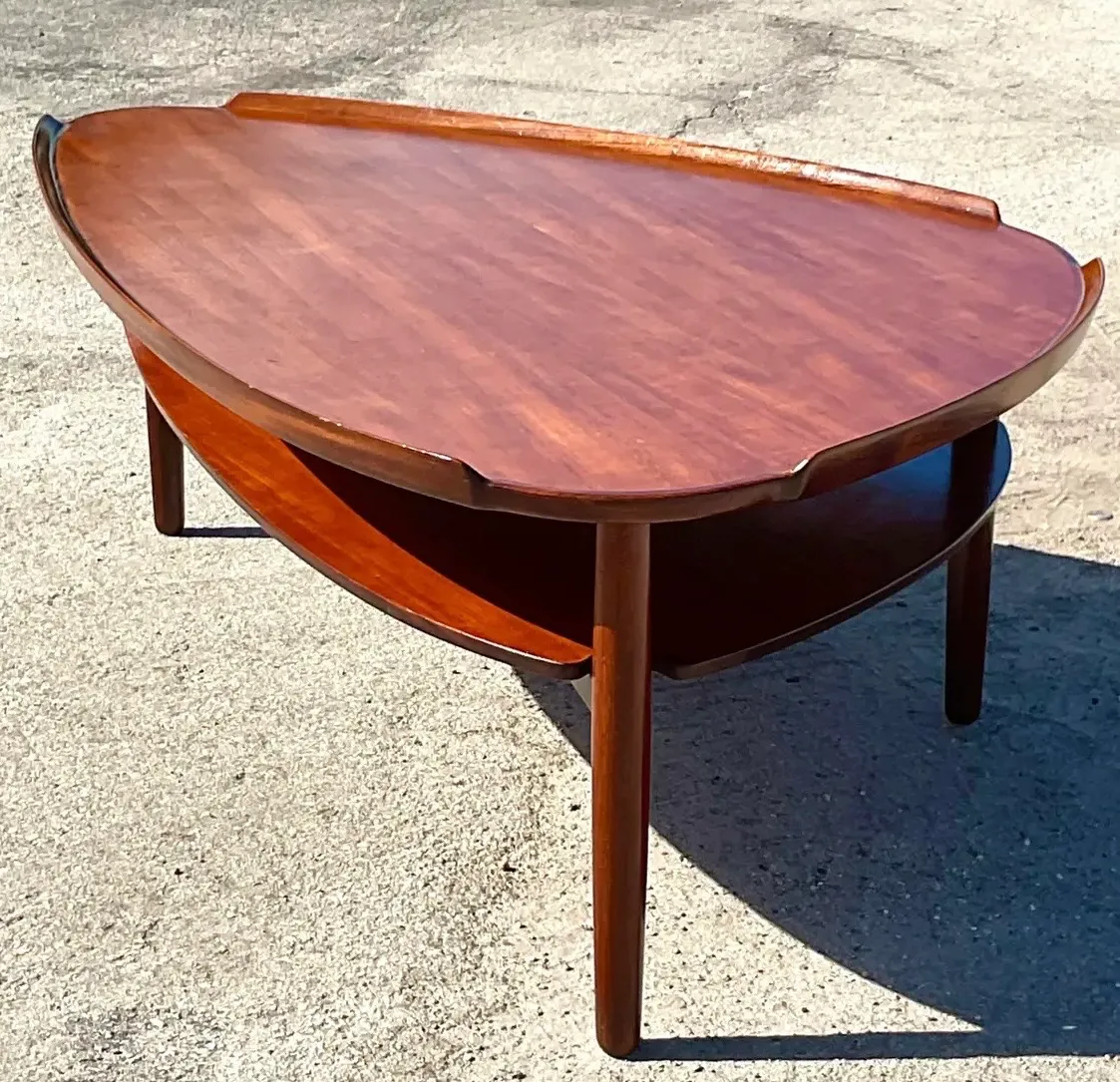 Vintage MCM Swedish Yngve Ekstrom Teak Surfboard Coffee Table - Close-up view