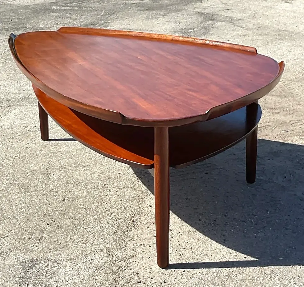 Vintage MCM Swedish Yngve Ekstrom Teak Surfboard Coffee Table - Angle view