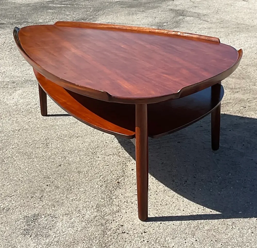 Vintage MCM Swedish Yngve Ekstrom Teak Surfboard Coffee Table - Top view