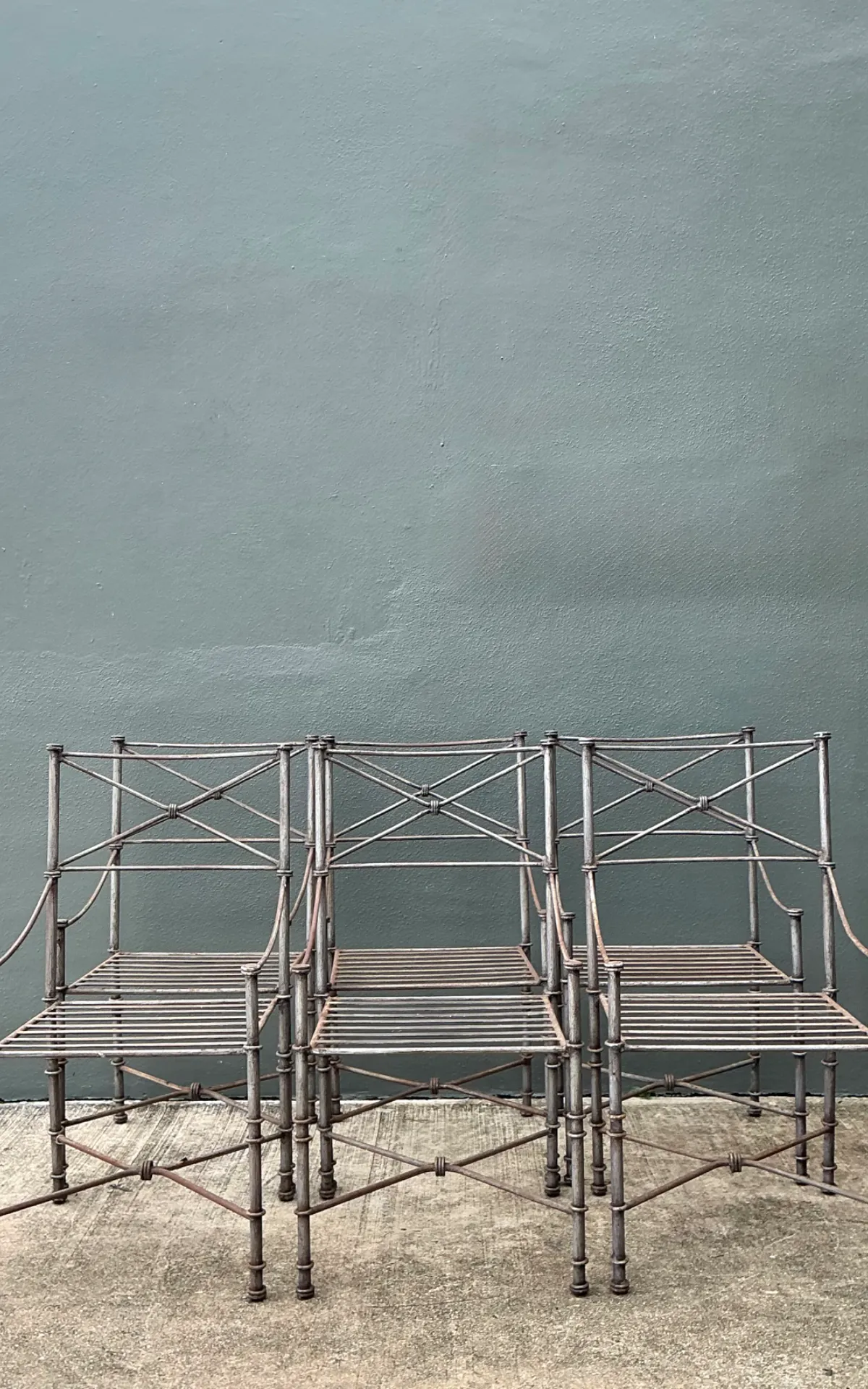 Vintage Target Back Wrought Iron Dining Chairs - Set Of 6