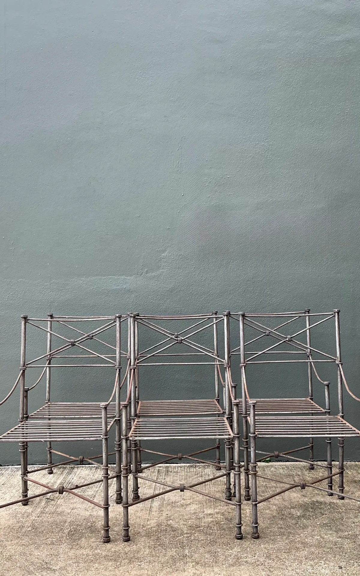 Vintage Target Back Wrought Iron Dining Chairs - Set Of 6 - Bottom view