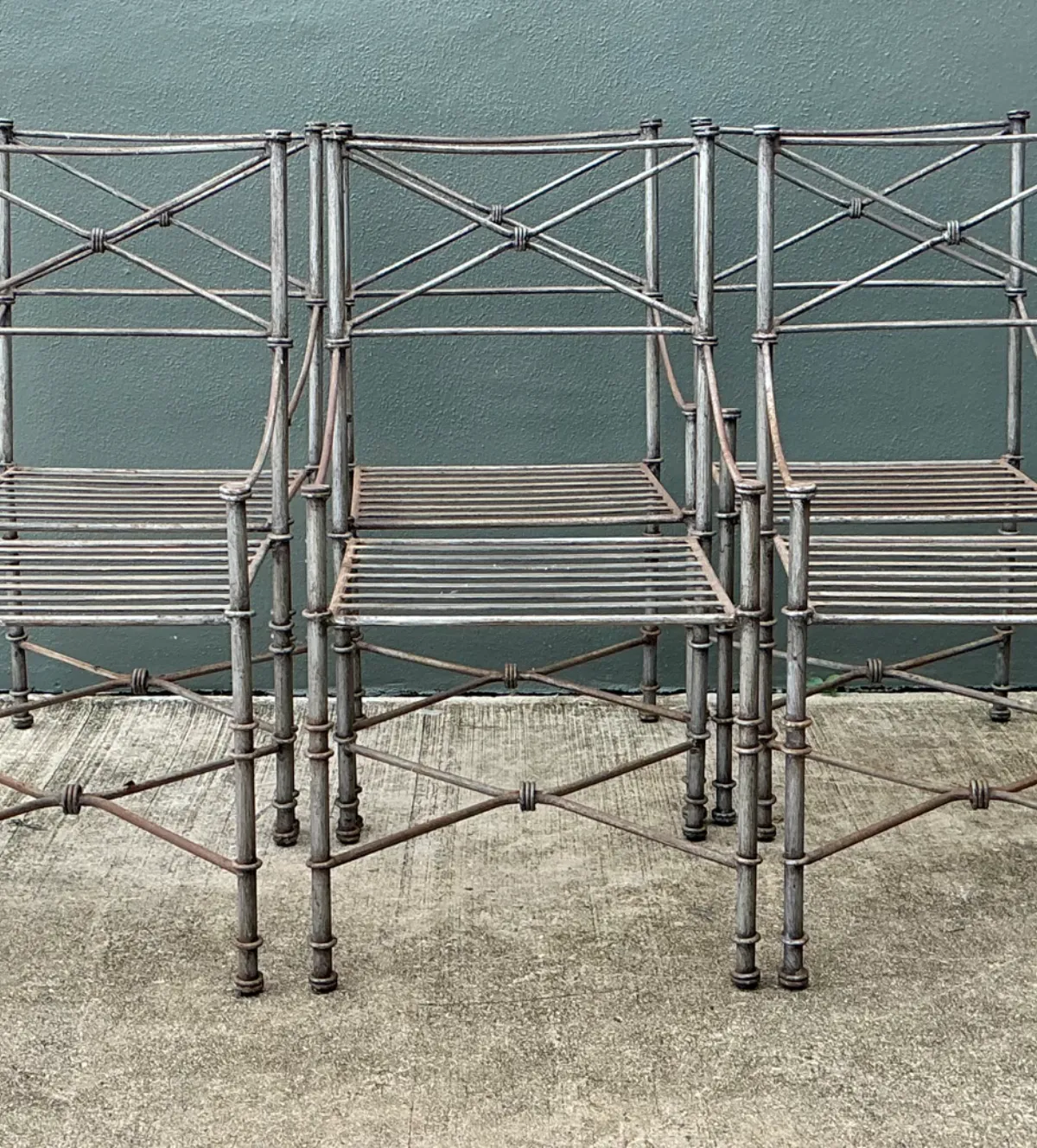 Vintage Target Back Wrought Iron Dining Chairs - Set Of 6 - Close-up view