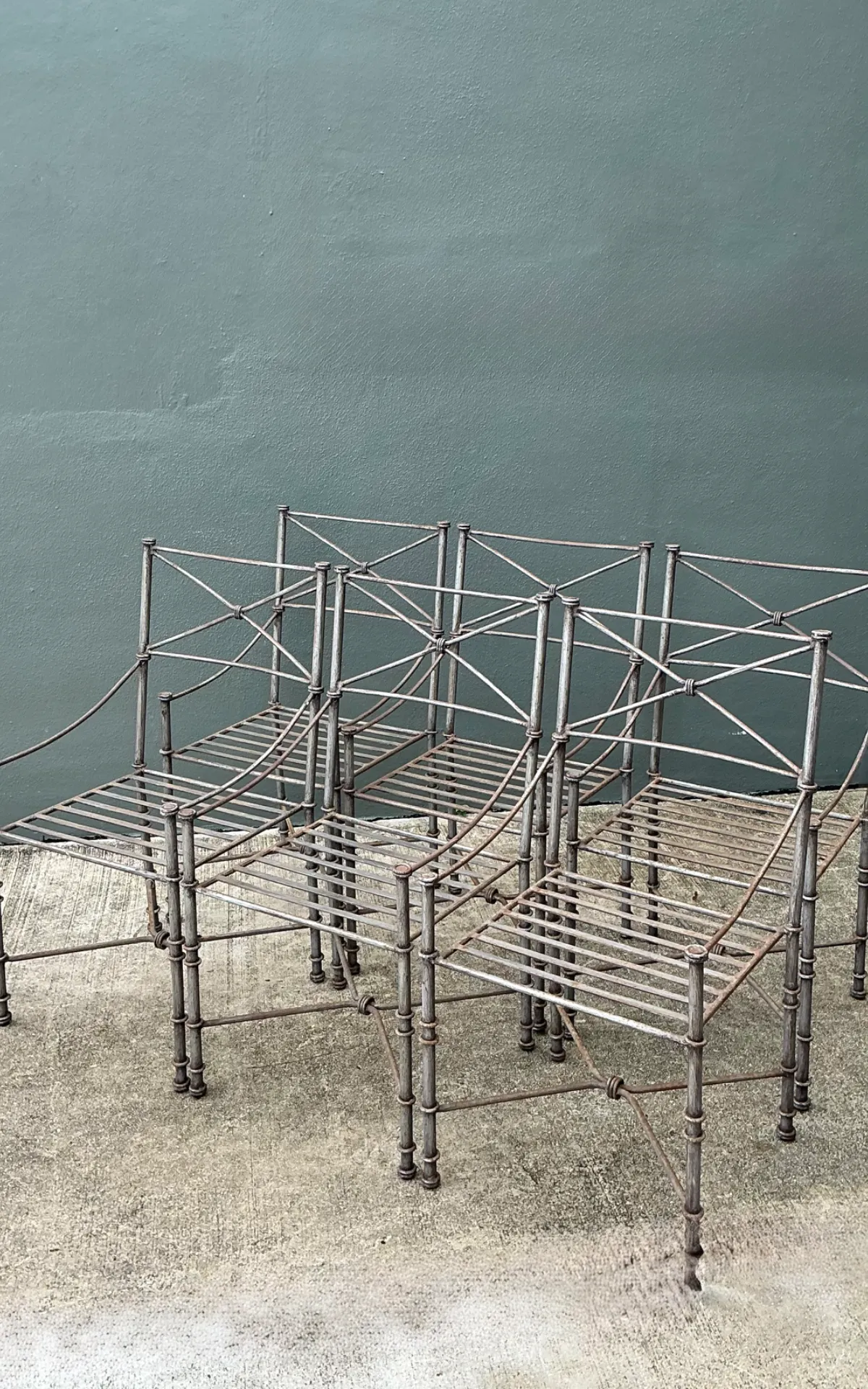 Vintage Target Back Wrought Iron Dining Chairs - Set Of 6 - Side view