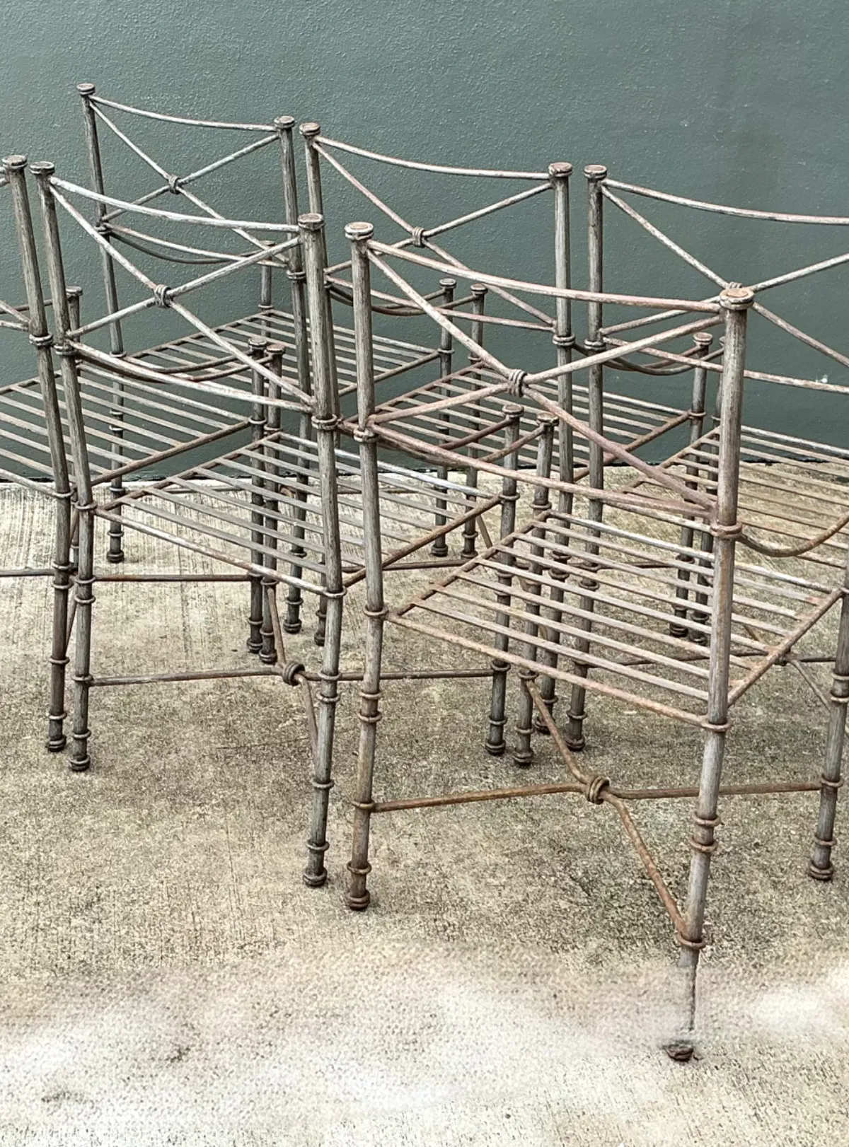 Vintage Target Back Wrought Iron Dining Chairs - Set Of 6 - Angle view