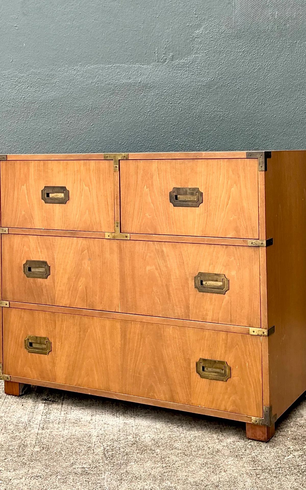 Vintage Baker Wood and Metal Campaign Chest - Angle view