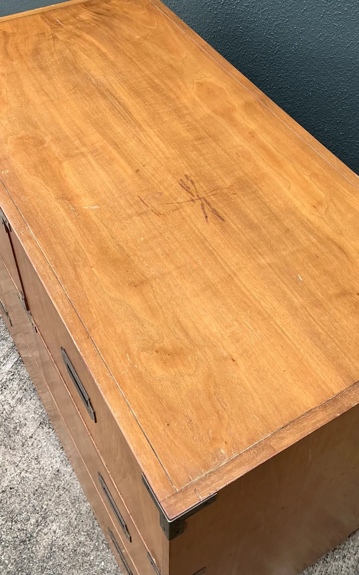 Vintage Baker Wood and Metal Campaign Chest - Top view