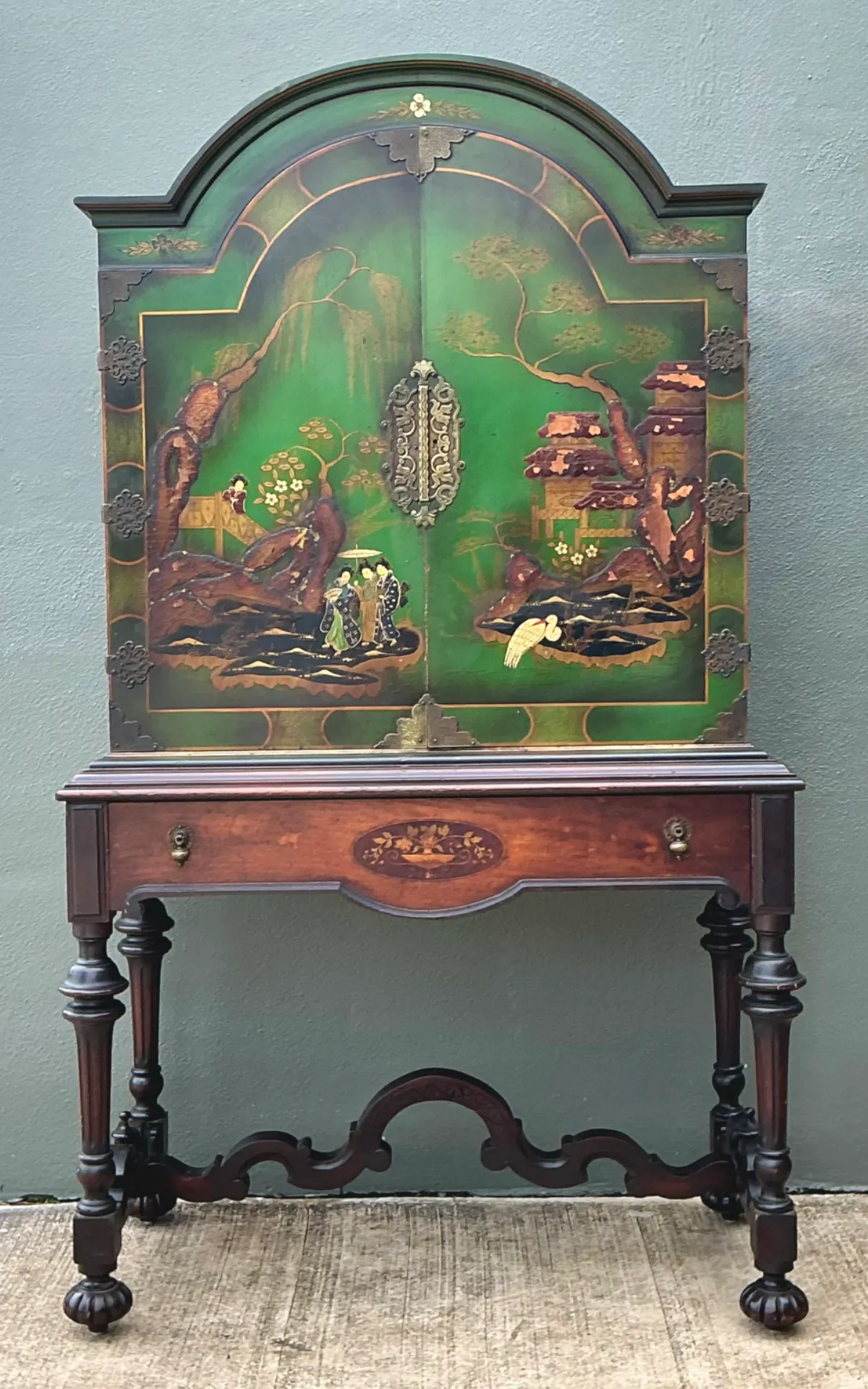Vintage Distressed Chinoiserie Wood Cabinet - Interior view