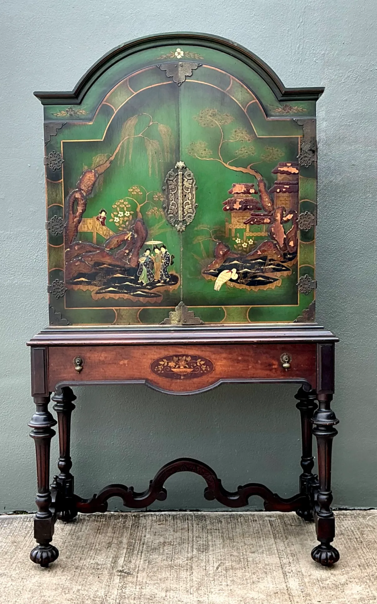 Vintage Distressed Chinoiserie Wood Cabinet - Back view
