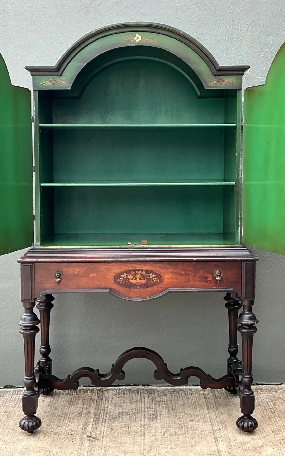 Vintage Distressed Chinoiserie Wood Cabinet - Angle view