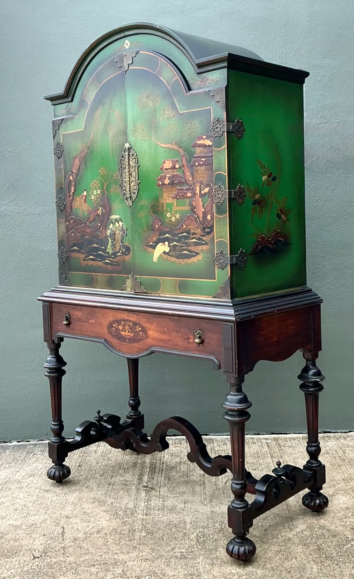 Vintage Distressed Chinoiserie Wood Cabinet - Close-up view