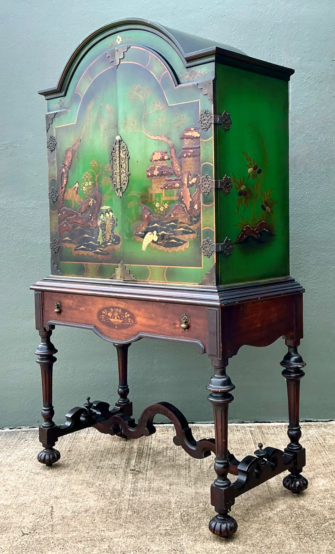 Vintage Distressed Chinoiserie Wood Cabinet