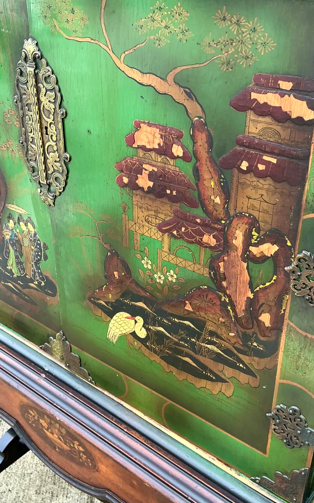 Vintage Distressed Chinoiserie Wood Cabinet - Top view