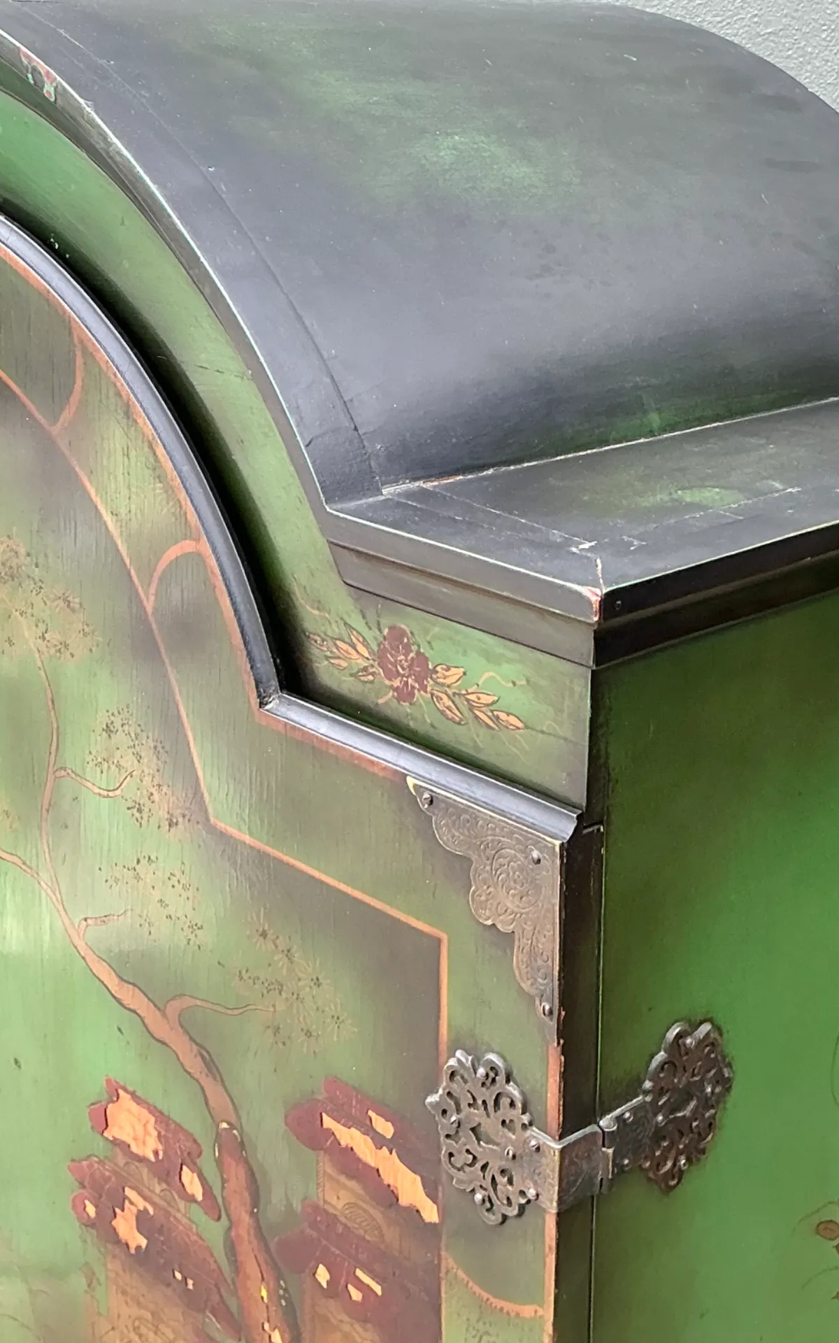 Vintage Distressed Chinoiserie Wood Cabinet - Bottom view