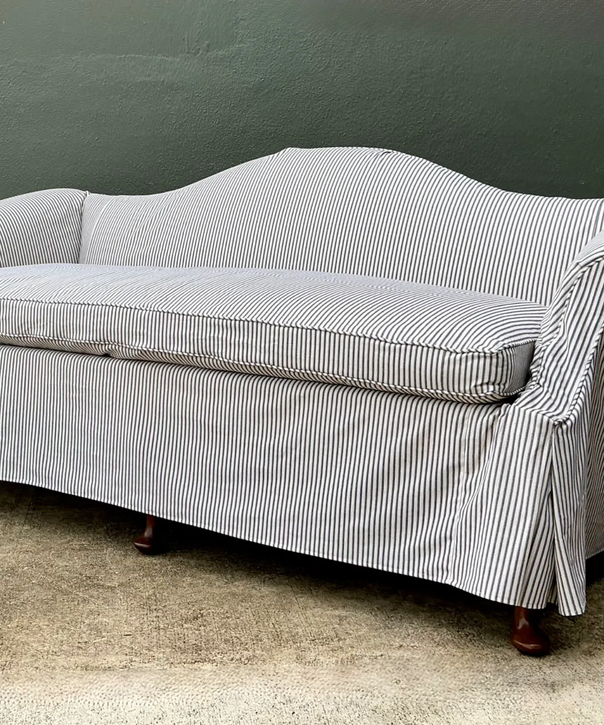 Vintage Hickory Chair Tie Back Slipcovered Camelback Sofa