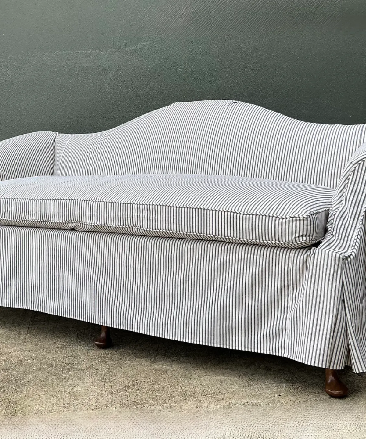 Vintage Hickory Chair Tie Back Slipcovered Camelback Sofa - Back view