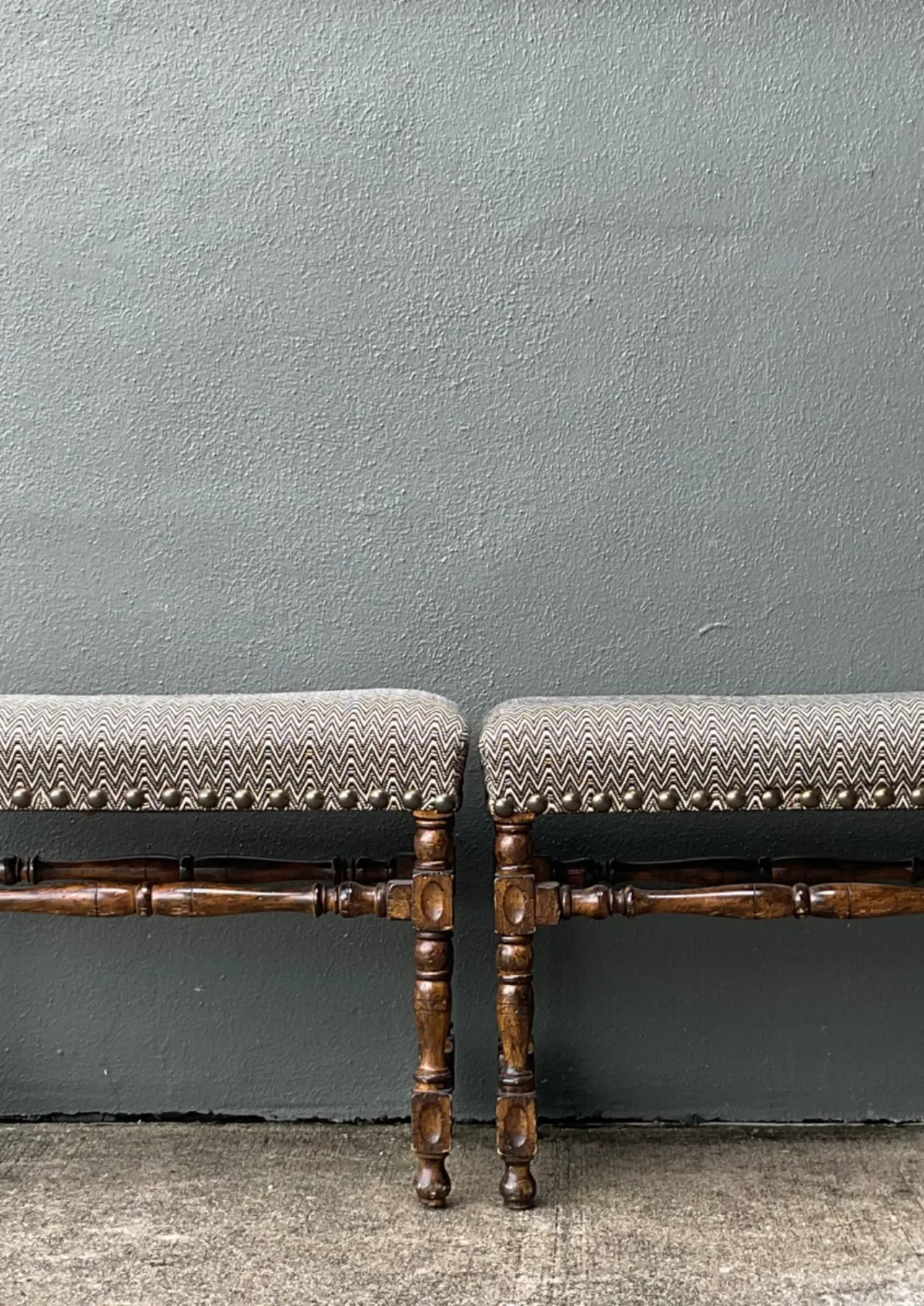 Vintage Lewis Mittman Nailhead Low Stools - A Pair - Bottom view