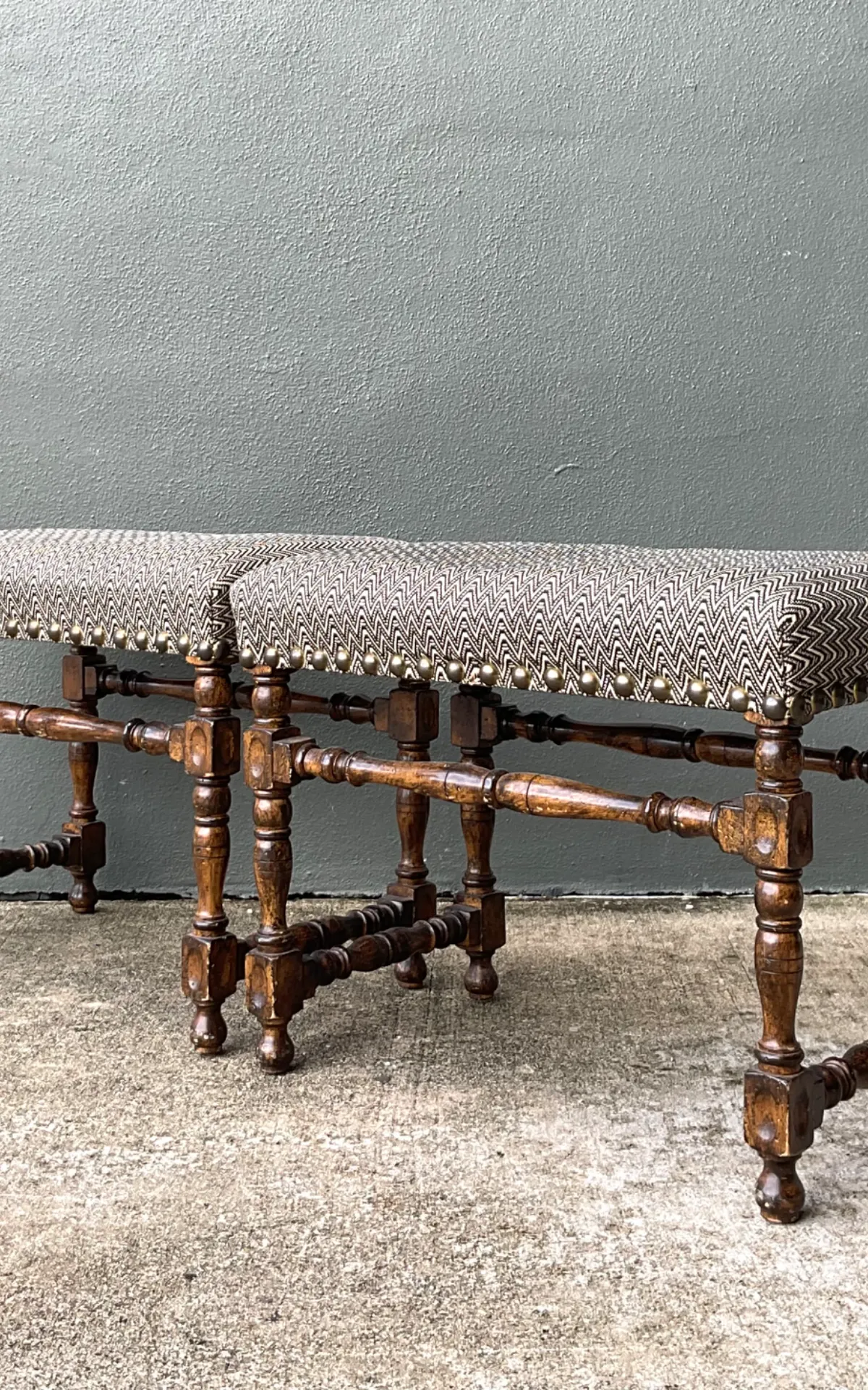 Vintage Lewis Mittman Nailhead Low Stools - A Pair