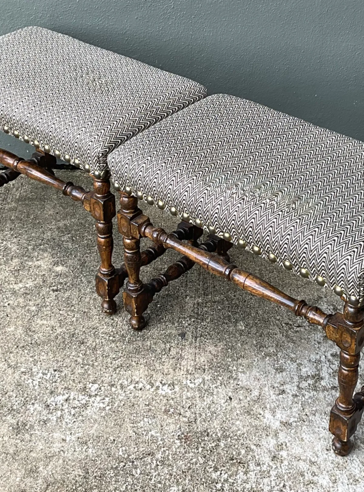 Vintage Lewis Mittman Nailhead Low Stools - A Pair - Back view