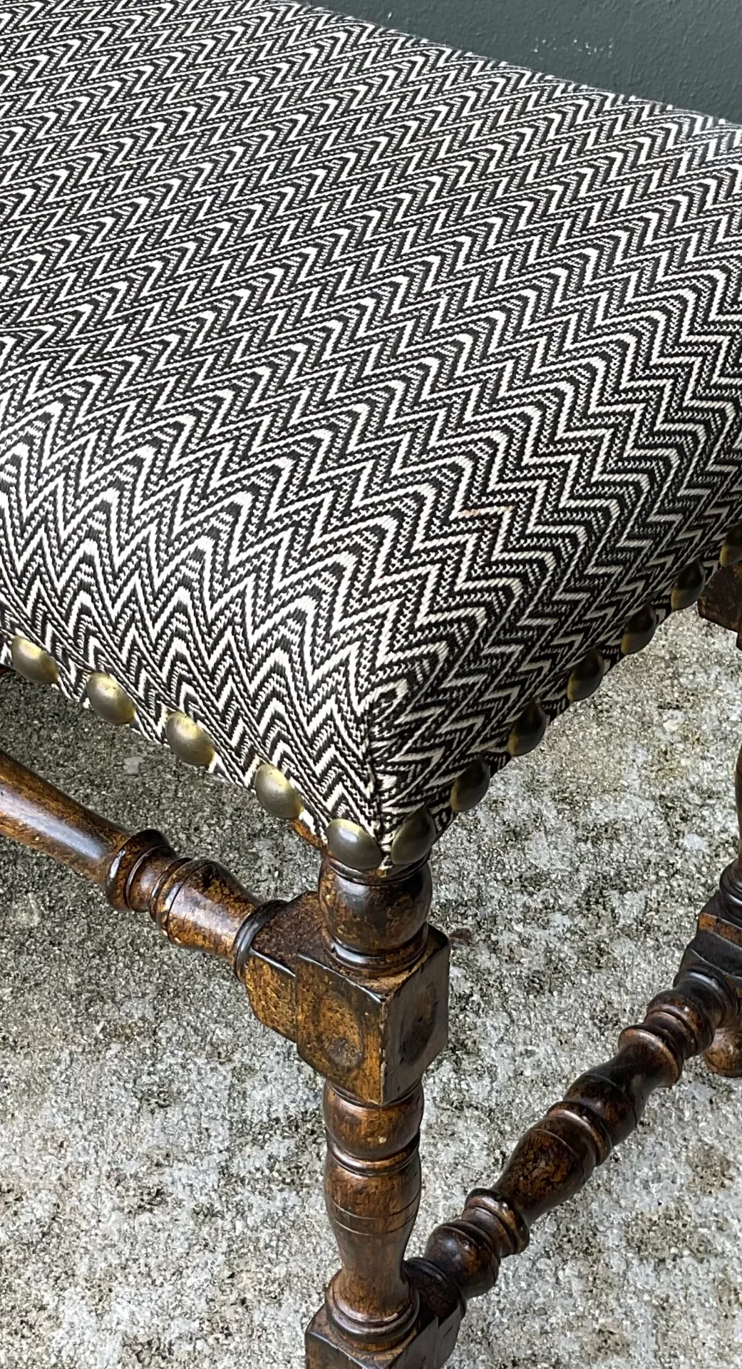 Vintage Lewis Mittman Nailhead Low Stools - A Pair - Angle view