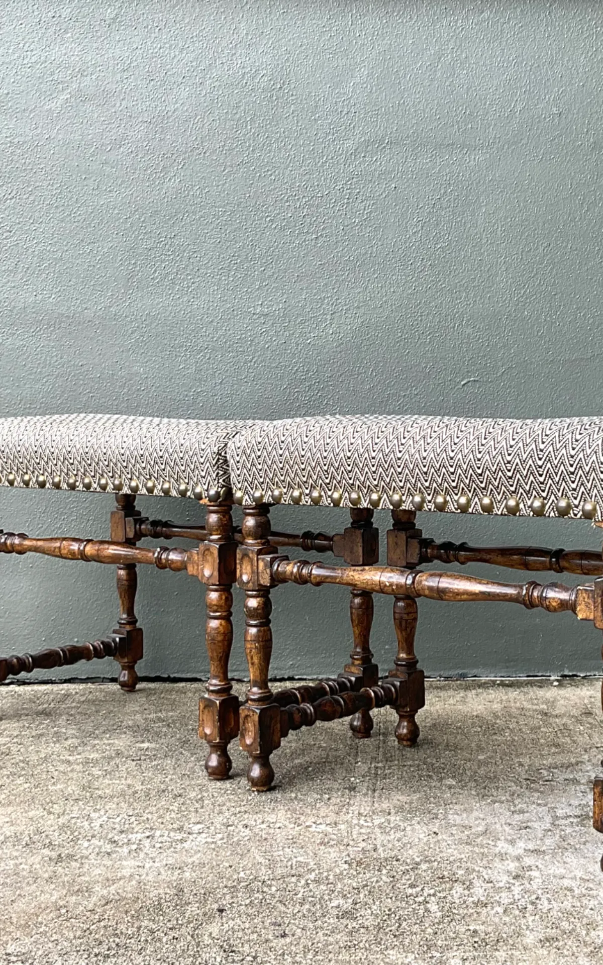 Vintage Lewis Mittman Nailhead Low Stools - A Pair - Interior view