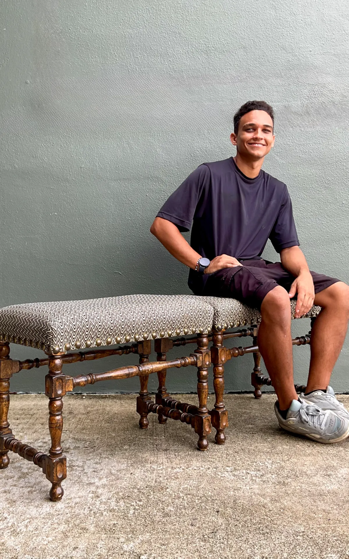 Vintage Lewis Mittman Nailhead Low Stools - A Pair - Side view