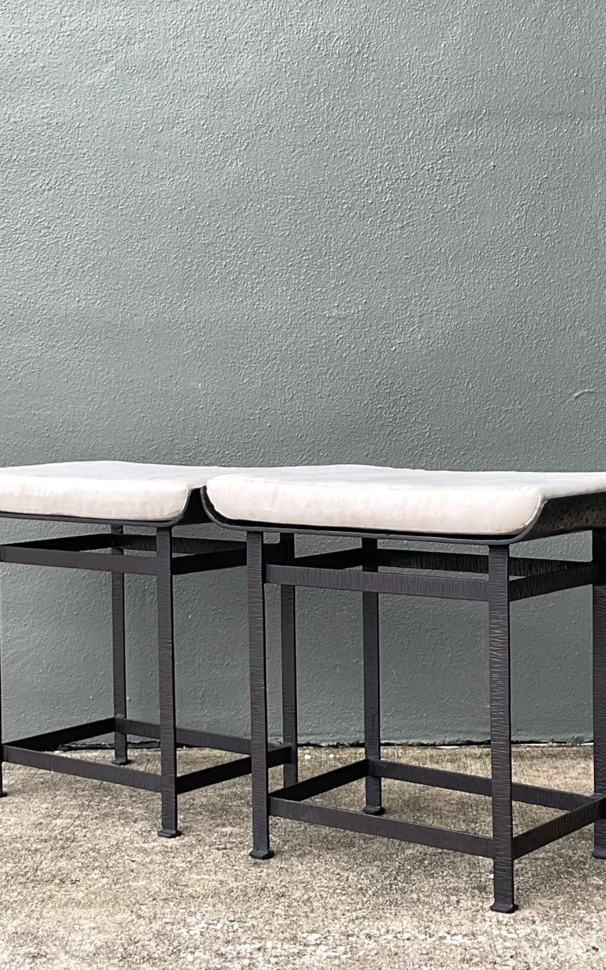 Vintage Modernist Metal Frame Stools - A Pair - Bottom view
