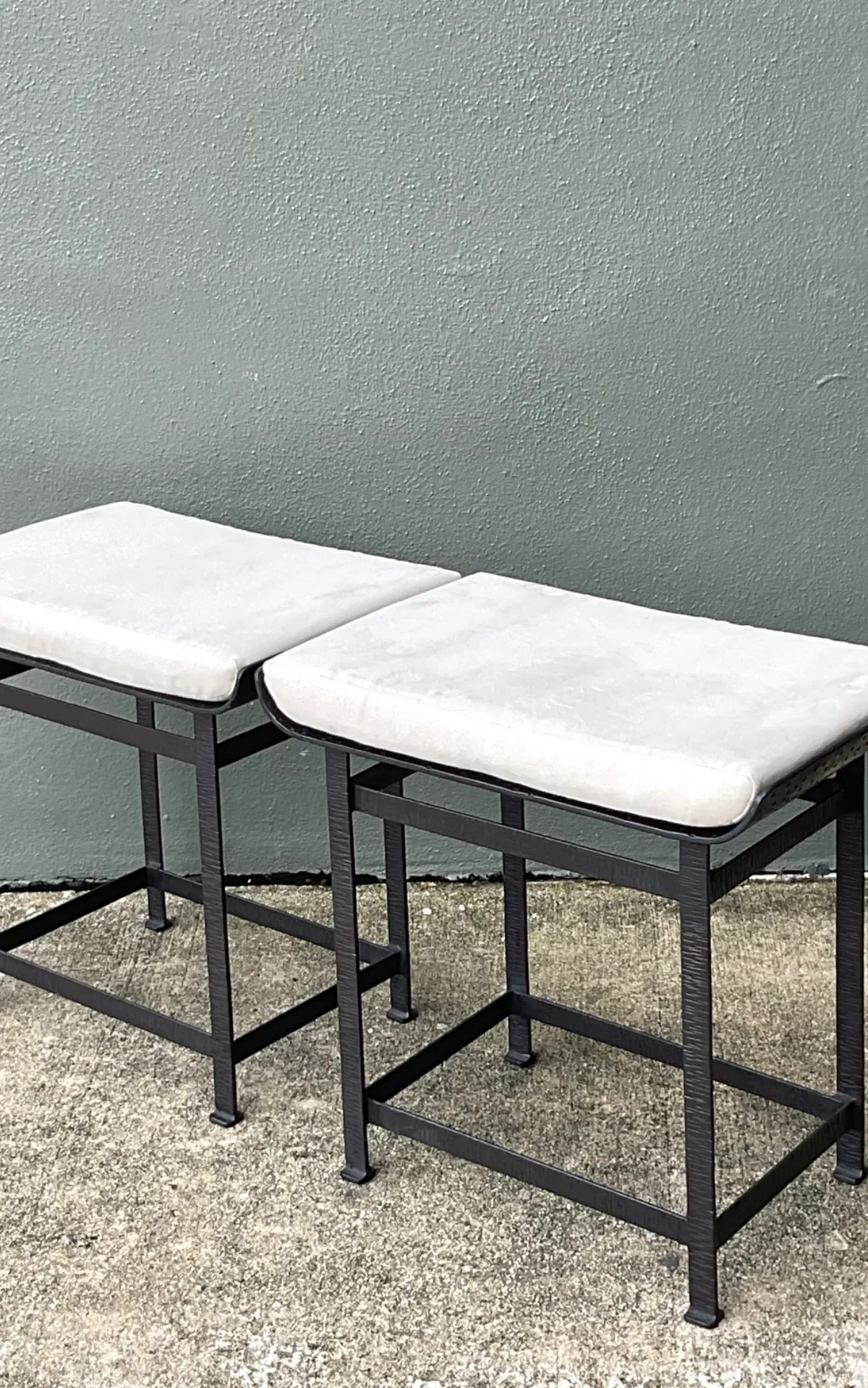 Vintage Modernist Metal Frame Stools - A Pair - Side view