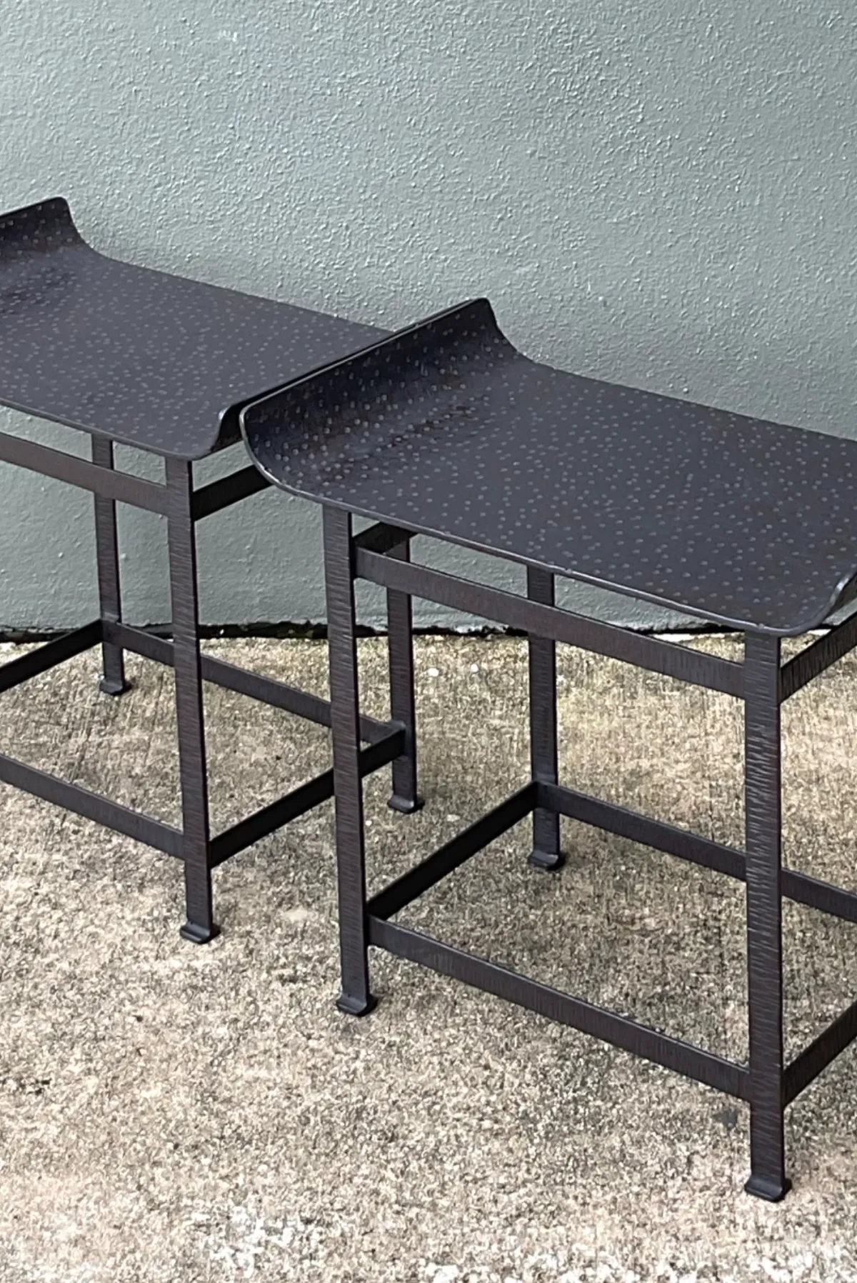 Vintage Modernist Metal Frame Stools - A Pair - Top view