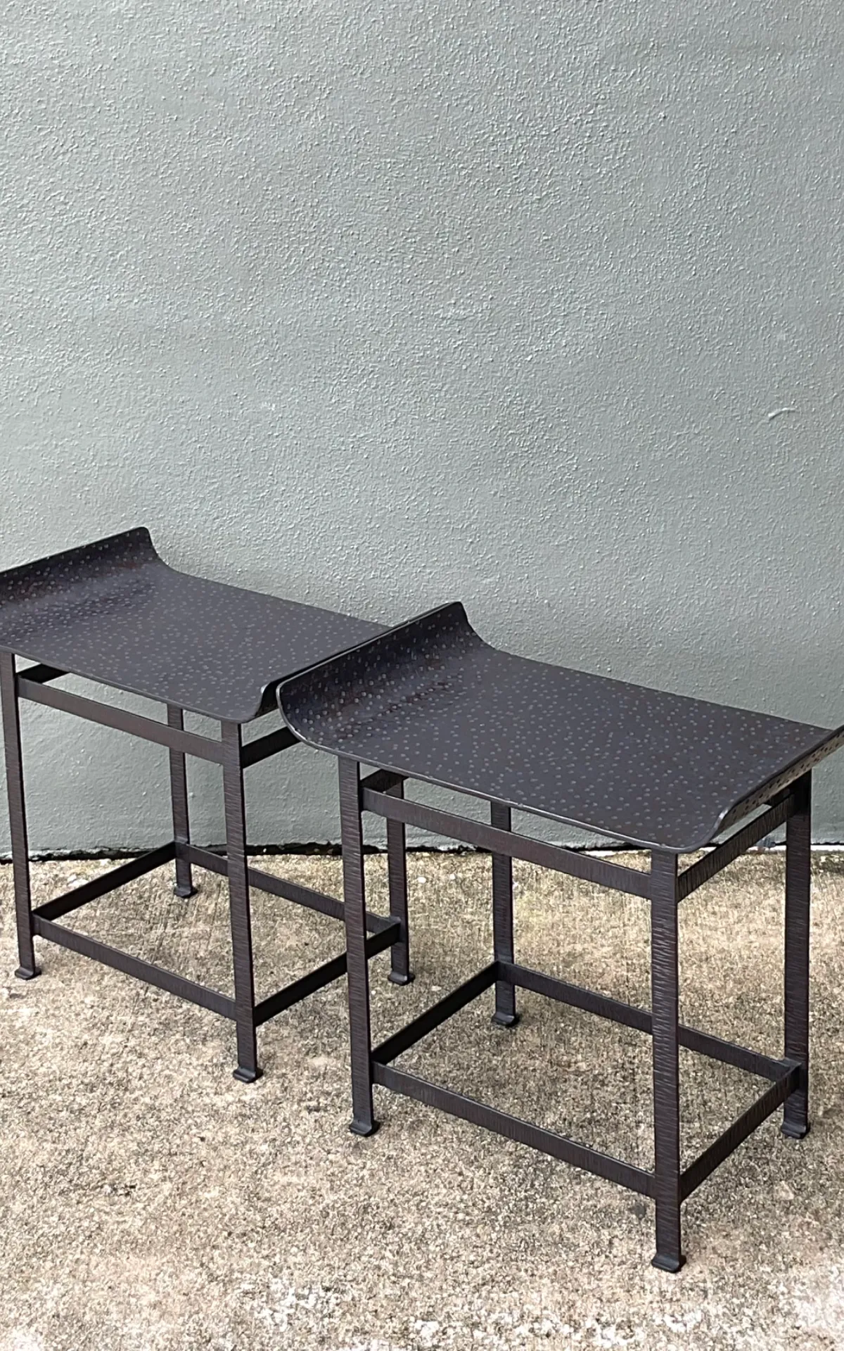 Vintage Modernist Metal Frame Stools - A Pair - Close-up view
