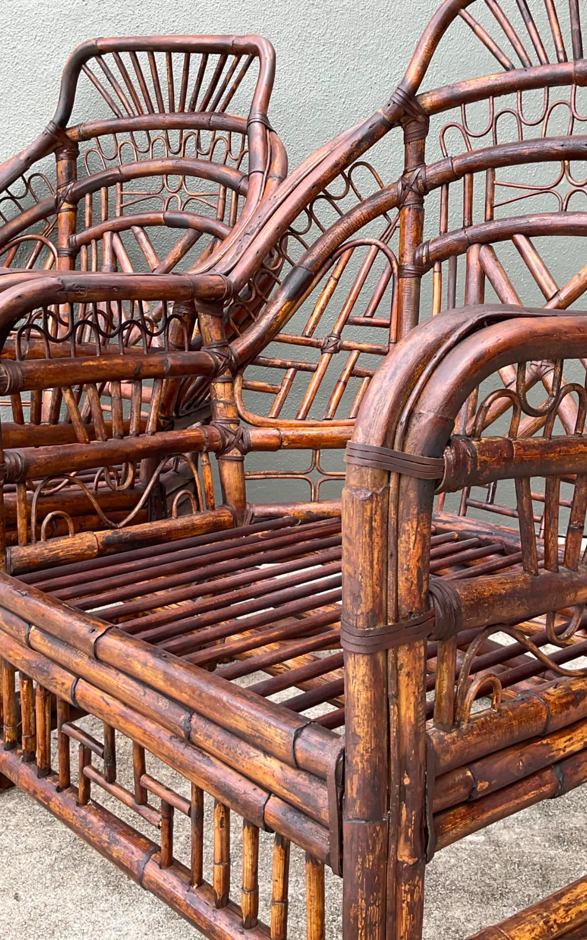 Vintage High Back Brighton Rattan Lounge Chairs - A Pair - Side view