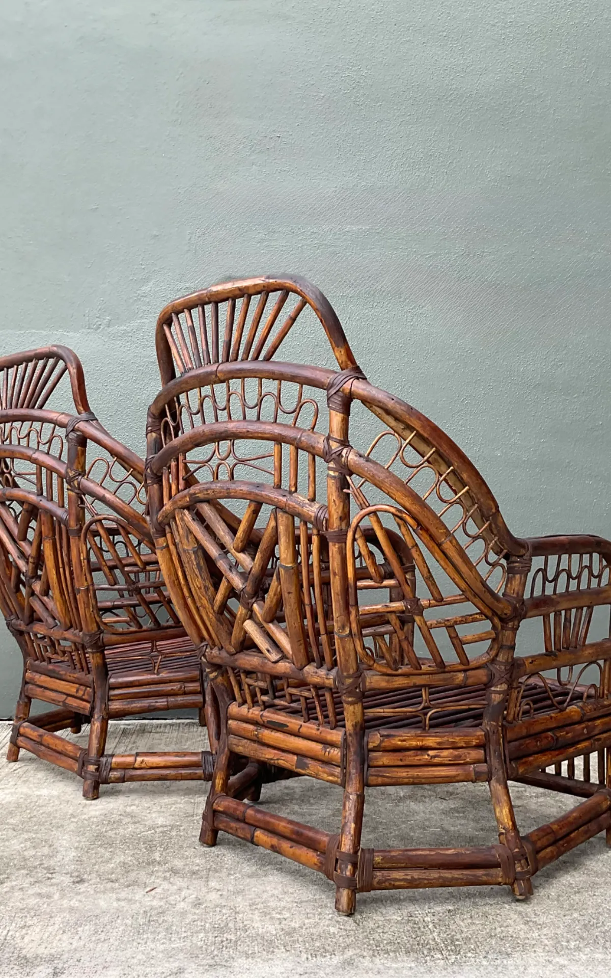 Vintage High Back Brighton Rattan Lounge Chairs - A Pair - Bottom view