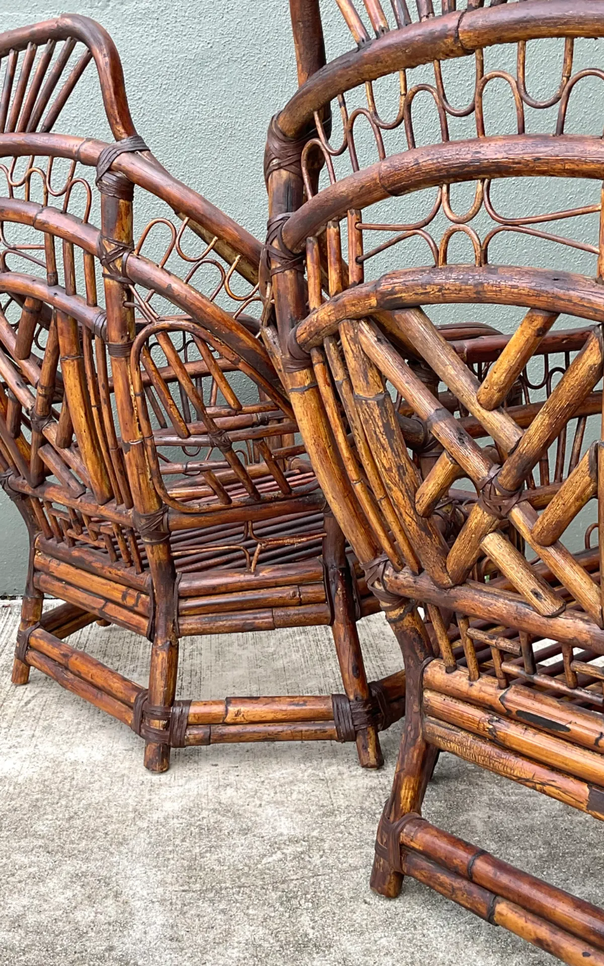 Vintage High Back Brighton Rattan Lounge Chairs - A Pair - Back view