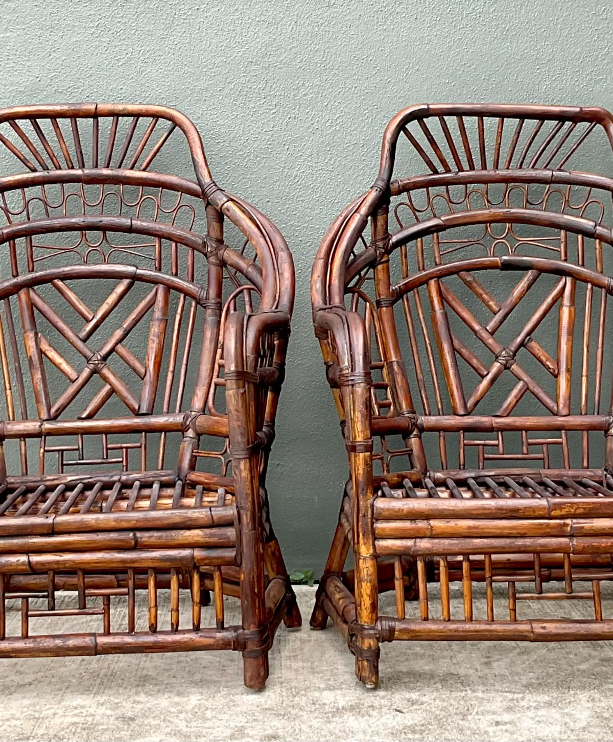 Vintage High Back Brighton Rattan Lounge Chairs - A Pair - Top view