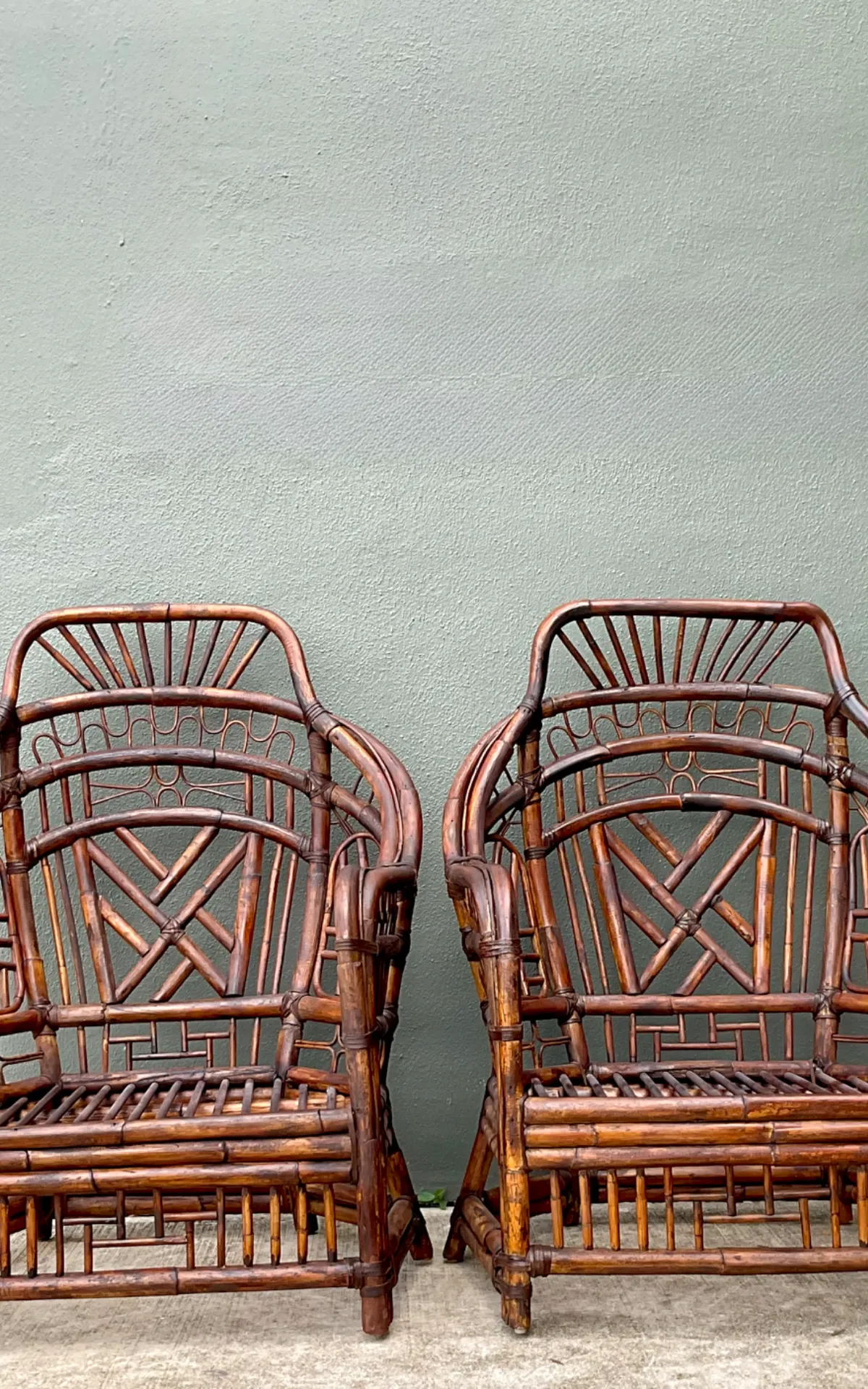 Vintage High Back Brighton Rattan Lounge Chairs - A Pair - Close-up view